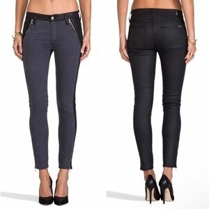 7 For All Mankind Revolve Moto Black Moto Zip Skinny Pants Gray Black Colorblock